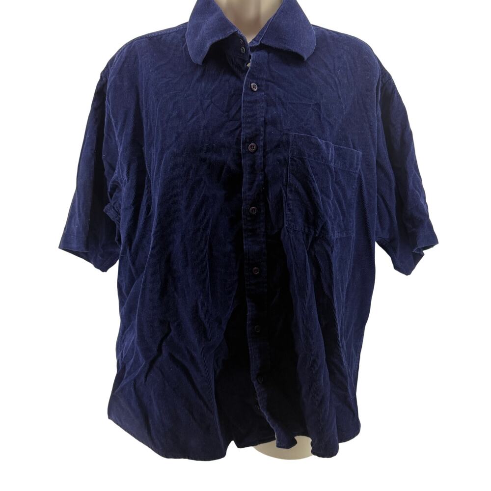 Vintage Turtle Blue Corduroy Short Sleeve Button Front Shirt Mens 44